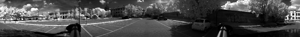Near-infrared channel of one lidar scan, 128 rows by 1024 columns