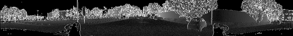 Prediction residual channel of one lidar scan, 128 rows by 1024 columns